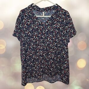 Aodemo Navy Floral Collared Blouse Size 2XL